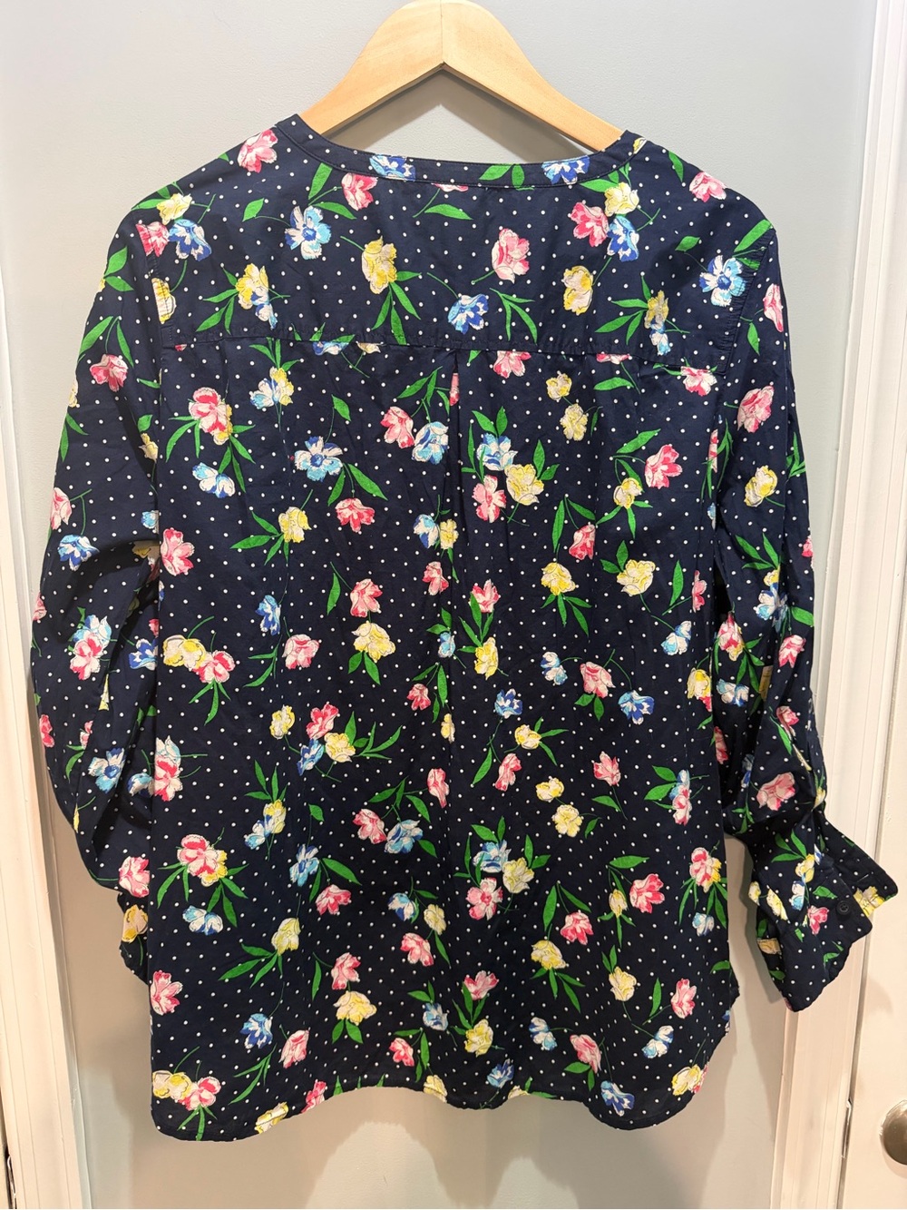 Talbots Navy Floral Dot-Print Blouse - Picture 2 of 5